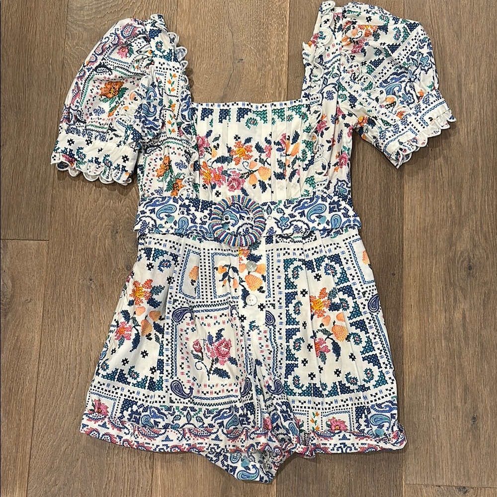 FARM Rio Floral Patchwork Jumpsuit - Blue, Pink, Orange